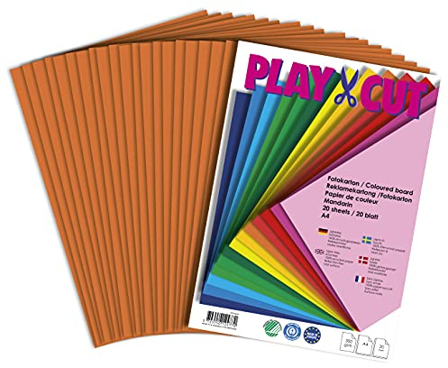 PLAY-CUT Fotokarton A4 Set Mandarin (300g/m2) | 20 Bogen Din A4 Foto Karton Bunt | Dickes Foto Papier | Premium Druckerpapier Dicke Stärke | Karton zum Basteln Drucken