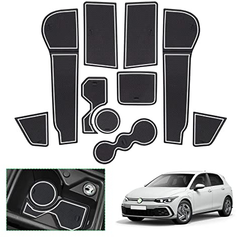 GAFAT V-W Golf 8 8.5 MK8 GTI GTE GTD R Variant 2020-2025 2026 Tapis Antidérapants en Caoutchouc, Tapis Console Centrale, Accoudoir, Porte-Gobelet, Couture de Porte, Golf 8 Accessoires (Blanc)