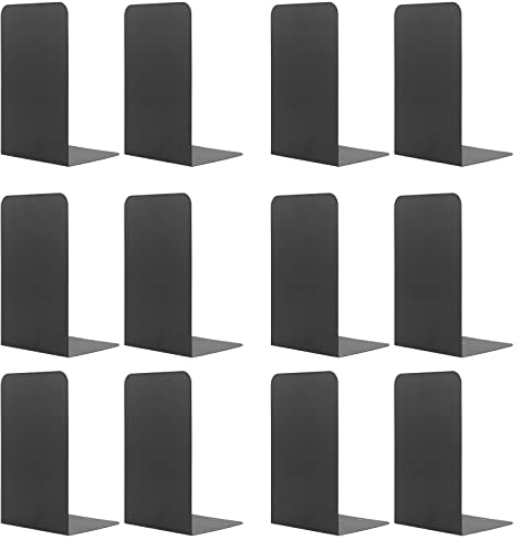 MSDADA Buchstützen aus Metall, CD Buchständer für Kinder, Dekorative Buchstütze für Schule, Zuhause, Büro, Bibliothek Bücherhalter (Schwarz, 6)