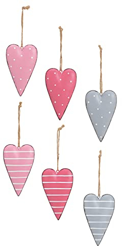 levandeo 6er Set Herz Metall H11cm Rosa Grau Deko-Hänger Herzanhänger Deko Geschenk Metallherz Wandbild Geschenkidee