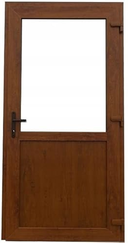 Porta esterna in PVC Porta in PVC per negozio, balcone, casa, negozio. Disponibile in 4 colori: antracite, rovere dorato,noce, bianco (90 x 200 porta con apertura a destra, rovere dorato)