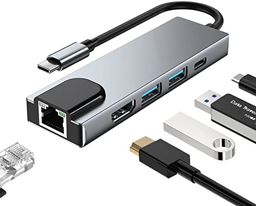 5 in 1 USB C Docking Station,COVVY Type C to HDMI Adapter,RJ45 Ethernet,4K HDMI,100W PD,2 USB 3.0 compatible with MacBook Pro/Air and Type C devices