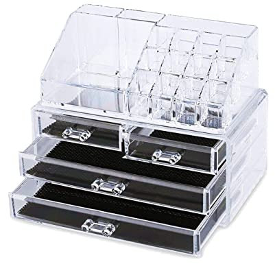 Portatrucco Organizer per Make Up con 4 Cassetti da Bagno, Trasparente con Scomparti