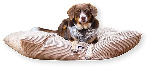 4L Textil ZOE Hundekissen flauschig Cord Hundebett Grosse Hunde mit Bezug und Reißverschluss kuscheliges Hundekissen waschbar (120x100 cm, Latte(Stripes))