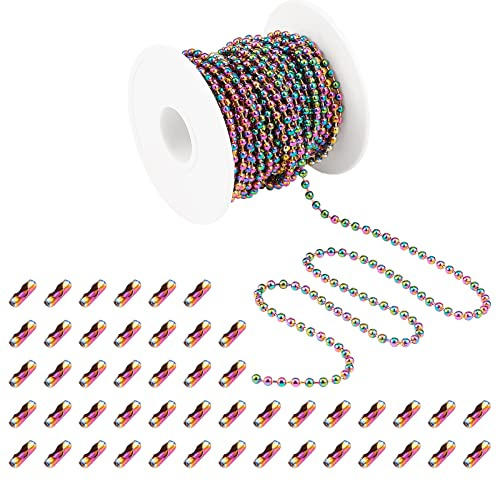 COGCHARGER 4,5 m 304 Edelstahl Kugelperlen Ketten 3 mm Regenbogenfarbe gelötet Kette mit 10 Stück Kugelkettenverbinder für Schmuck Halskette Armband Ohrringe Herstellung