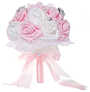 Romantische Hochzeits Rosenblumen Handstrauß,Brautstrauss Gefälschte Rose Braut Bouquet Blume Künstliche Blumenstrauß Braut Brautjungfern Blumensträusse Künstlich Blume mit Perle für Hochzeit