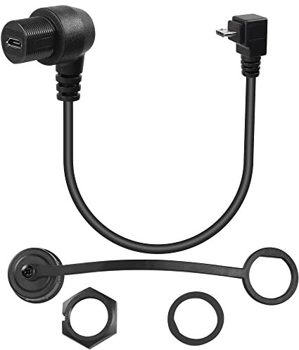 QIANRENON 90° Right Angle Micro USB Panel Flush Mount Waterproof Extension Cable Micro USB 5 Pin Male to Female Connector for Fixied on Dashboard of Car,Boat,Motorcycle,28cm/11in (Down Bend)