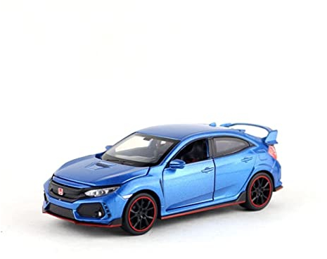 LANUVA 1/32 Für Honda Civic Type R Spielzeug Diecast Automodell Pull Back Türen Zu Öffnende Handwerksdekoration (Color : Bleu)