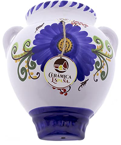 CERÁMICA ESPAÑA | Maceta de Pared | Macetas Decorativas | Macetas de cerámica | Macetas Exterior | Maceta Pared Decorado Flor Azul - D12 | Decoración 100% Hecho a Mano | 21x24x15 cm