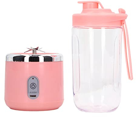 Mini mélangeur électrique, mixeur portable de 300 ml, mixeur pour fruits, 1200 mAh, mini extracteur de jus de charge USB avec couvercle, 6 lames pour (rose, 6 lames, couvercle)