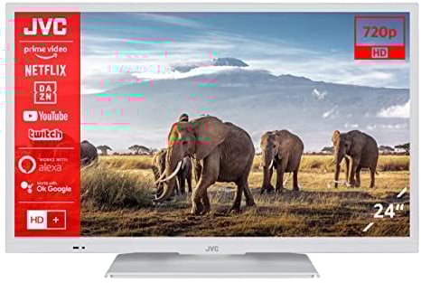 JVC LT-24VH5156W 24 Zoll Fernseher/Smart TV (HD Ready, HDR, Triple-Tuner, Bluetooth) - Inkl. 6 Monate HD+ [2023], Weiß