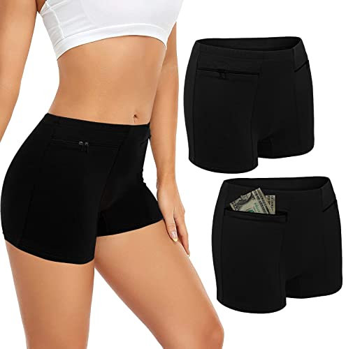 ANLINKSHINE Women's Underwear with Secret Pocket Panties, 2 Packs Anti Pickpocket Travel Boxers (Black), Black, XS