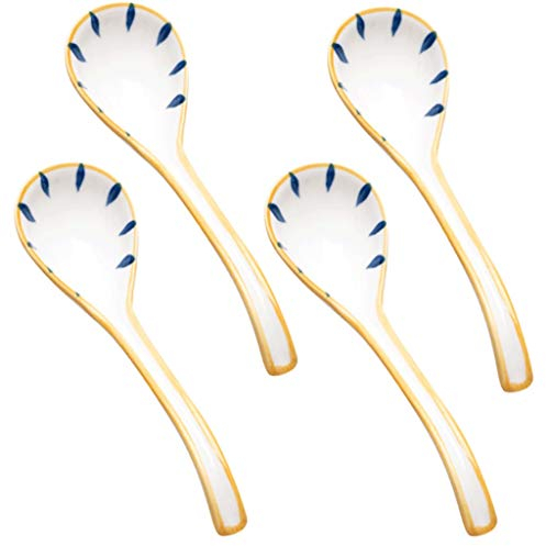 Café Té Postres Cuchara De Cerámica Cuchara De Sopa Cerámica, Cucharas De Sopa Cuchara De Arroz De Cerámica De Cuatro Piezas Cuchara De Sopa De Cerámica China Restaurante Doméstico Cuchara Comestible
