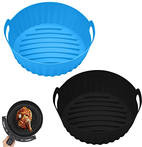 Moule Silicone Air Fryer Accessoire, Venforze 2-Pièces Moule en Silicone Pour Friteuse à Air avec Rainures Renforcées 18cm Plus épais 95g, Remplacement du Papier Sulfurisé Pour Friteuses 3L-5L