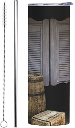 PSVOD Gobelet rétro Cowboy Western Country Farm de 591 ml, tasse à café de voyage avec couvercle et pailles, tasses à café isothermes en acier inoxydable pour femmes et filles