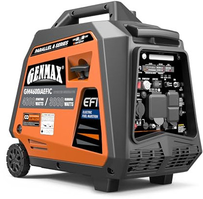 GENMAX Generatore di inverter portatile super silenzioso GM4600iAEFIC per apparecchiature elettriche esterne conforme a EPA e CARB, ideale per l'alimentazione di backup domestica (GM4600iAEFIC)