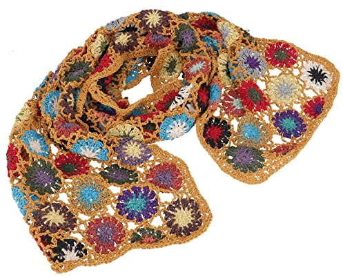 GURU SHOP Häkelschal mit Bunten Blümchen, Boho Schal - Rostorange, Damen, Baumwolle