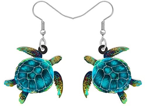 DUOWEI Neuheit Großer Weißer Hai Acryl Ohrringe Anime Qualle Schildkröte Baumeln Schmuck Meerestiere Geschenke (Schildkröte A)
