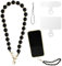 LUTER Dragonne de Téléphone Pierre Perlée, Dragonne de Lanière de Téléphone Portable avec 2 Onglets d'Attache Détachable Chaîne de Bracelet de Téléphone Perles pour Femmes Filles (Noir)