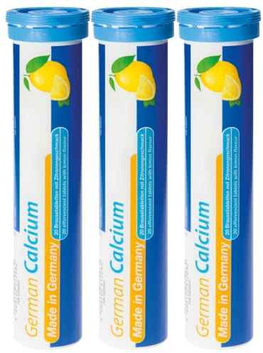 German Calcium 60 Drink Effervescent Tablets - Lemon Lime Flavour - 500 mg Calcium, Sugarfree, Vegan- T&D Pharma – Made in Germany