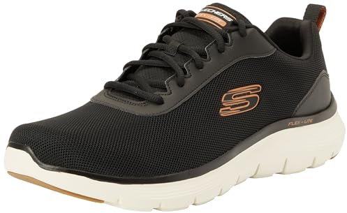 Skechers Herren Flex Advantage 5.0, Black Mesh Duraleather Orange Trim, 48.5 EU