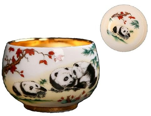 AteeCo Ceramic Gilded Panda Owner Tea Cup Kung Fu Tea Cup Kung Fu Tea Cup Chinese Handmade Teacup (Gold-Plated Panda, 5OZ/150ML)