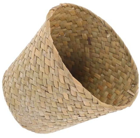 FONDOTIN Poubelles Poubelle Tissée Panier à Plantes En Osier Panier Tressé Décoratif Mini Panier Poubelle De Bureau Corbeille à Déchets En Osier Porte-poubelle Paille Rural Panier