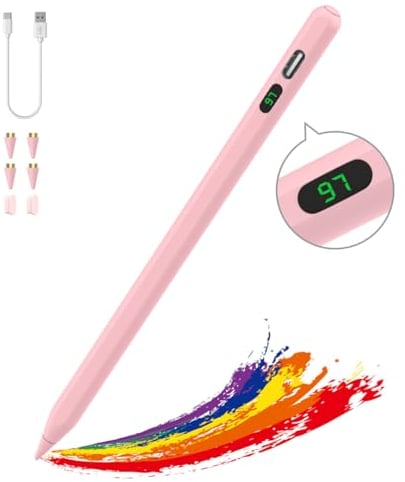 MoKo Stylus Pens for Touch Screens, Fast Charge Stylus Pen for Apple iPad/iPhone/Samsung/Lenovo/IOS/Android Tablets&Smart Phone Universal Stylus Capacitive Screen Pencil with Power Display, Pink