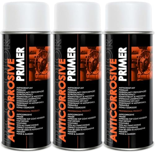 Deco Color 3 Stück ANTICORROSIVE PRIMER WEISS 400ml - Grundierung/Haftgrund für z.B. Alufelgen, KFZ, Holz, Beton uvm. (3 Dosen 400ml Grundierung Weiss)
