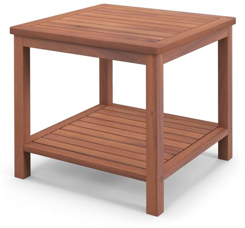 COSTWAY Mesa Auxiliar de Madera Acacia, 45x45x45 cm, Terraza Exterior de 2 Niveles, Cuadrada Baja para Jardín, Balcón, Interior, Piscina, Patio, Natural