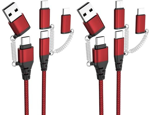 Multi USB A/C Kabel, USB A/USB C auf Lightning/Micro USB/Typ C Ladekabel, USB-C Kabel ist PD 3A Schnellladekabel für iPhone Laptop Tablet Samsung Galaxy Huawei,Kompatibel mit Lightning(2 Stücke/3.3FT)