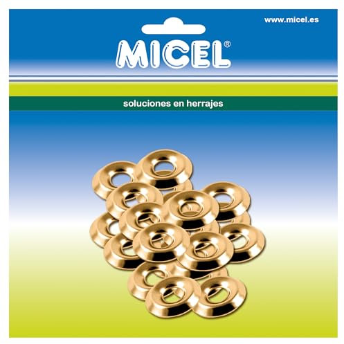 MICEL - 91726 - Ovalillos para Pernio de Puerta en Acero, Arandela para Bisagra, Acabado Latonado, 25 unidades,14 x 14 x 2,4 mm