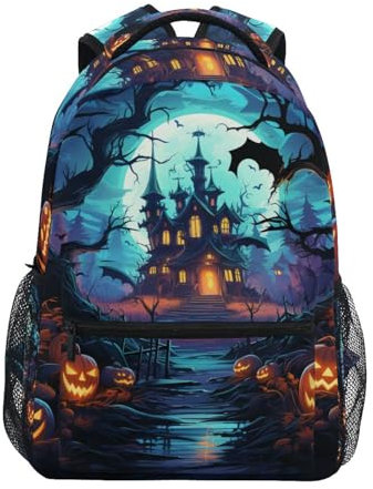 Linnyio Forêt Sombre Halloween Sac à Dos Scolaire pour Filles Garçons - Bretelles Ajustables & Confortables, Grand avec Poches Multiples pour l'École Étudiants