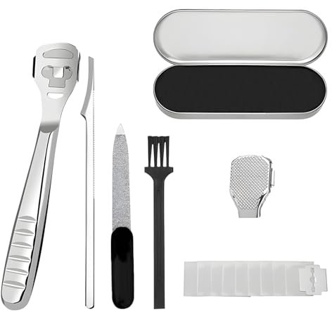16 Pezzi Raspa Piedi Kit, 1 Raspa per Piedi e 1Testina Tagliente e 1Raschietto e 10Lame Sostituibili e 1Scatola Portaoggetti e 1Lima Unghie e 1Spazzola Pulizia, Raspa per Pedicure Acciaio Inossidabile