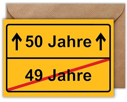 WBdesignz 50 Geburtstag Karte mit Umschlag - Lustige Geburtstagskarte “Ortsausgangsschild 49 Jahre - 50 Jahre” Glückwunschkarte 50ten Geburtstag Geschenkkarte zum Jubileum (DIN A6)