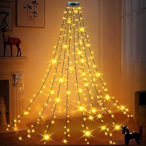 Joltix 200LED Luces Arbol Navidad, 8 Modos Luces de Navidad, Luces arbol Navidad Exterior,Fácil de instalar,Adecuada para Celebrar Navidad, Halloween(2M 200LEDS)