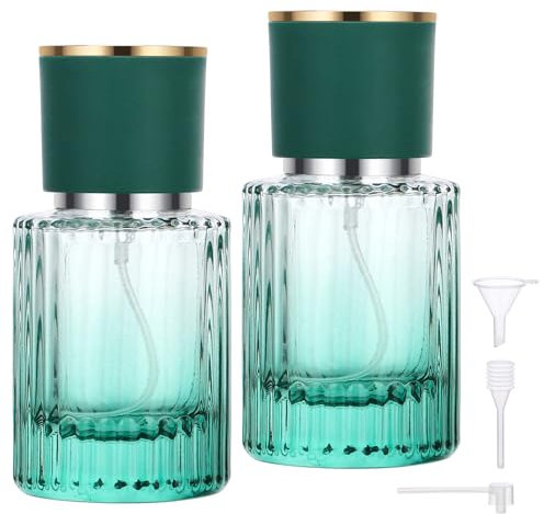 Segbeauty Atomizador Perfume Recargable, 2 Piezas 30ml Dispensador Perfume Viaje, Vacío y Portátil, Pulverizador Cristal para Colonia (Verde Gradiente)