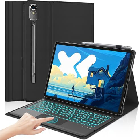 Teclado para Lenovo Idea Tab Pro 12.7 2025 con Touchpad - Funda Teclado Trackpad Español Retroiluminado Bluetooth Magnético Desmontable para Lenovo Idea Tab Pro 12.7 Pulgadas 2025, Negro