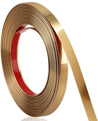 Soengsau Garniture de moulage avec finition dorée brossée, 999,7 x 1 cm (L x l), bande décorative à décoller et à coller pour plafond, mur, bord de carrelage, armoire de meubles, miroir