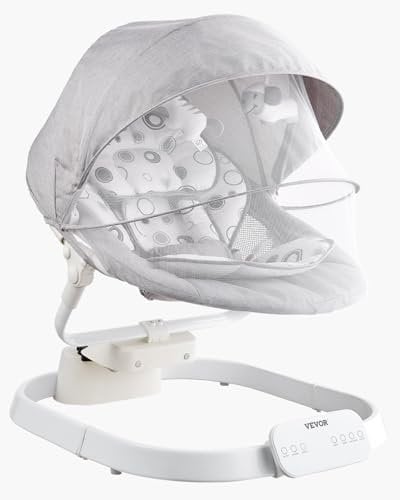 VEVOR Balancelle Transat Bébé 3 Vitesses 3 Positions de Siège Panneau Tactile IMD Télécommande Bluetooth 10 Berceuses Prédéfinies, Charge 9 kg, Balançoire Portable pour Bébé 0-9 Mois, Garçons, Filles