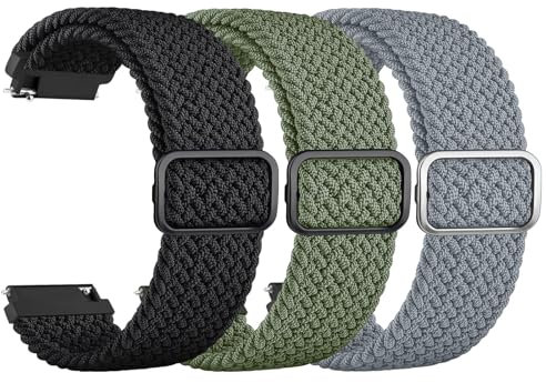 Mugust 3Piezas Correas 20mm para Amazfit Bip 3/Bip 3 Pro/Bip S/Bip S Lite/Bip Lite/Bip U pro Mujer Hombre,Nylon Elástico Pulseras para Amazfit GTS/GTS 2(2Mini)/GTS 3/GTS 4(20mm,Negro/Verde/AzulGris)