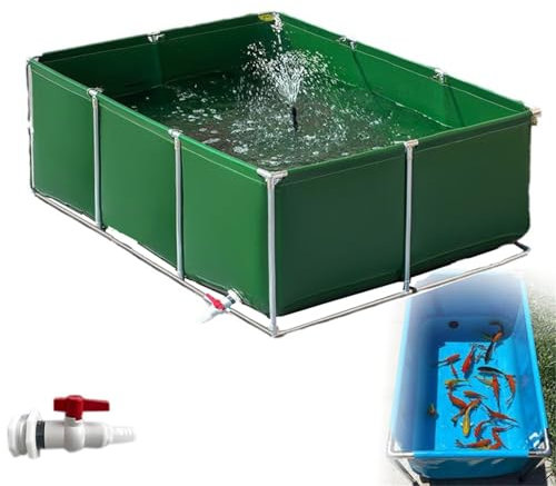 Pounjsd faltbecken für koi,1m Segeltuch-Fischteich,PVC Teichfolie Fischteich aus Segeltuch mit Ständer, Leinwand-Außenfischteich for Aquakultur, Frame Pool Für Koi-Zucht, Wasser-Bewässerung
