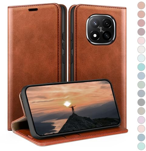 HUOUH für Xiaomi Redmi Note 14 Pro 5G Hülle mit RFID Schutzhülle aus Lederhülle Handyhülle,Kartenfach Leder ständer Handy hülle,360 Grad Schutz Cover für Note 14 Pro Klapphülle Wallet Case Hellbraun