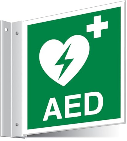 V Safety AED First Aid Corridor Schild 150 x 150 mm – 3 mm Palboard Sicherheitsschild für den Innenbereich