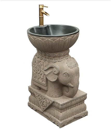 Columna de Agua Grifo de Jardín con Forma de Elefante, Grifo Jardin de Cobre y Bambú, Fuente Jardin Exterior de Piedra de Resina