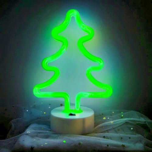 Letreros de luz de neón para árbol de Navidad para dormitorio, mesita de noche, decoración de pared, decoración de Navidad, luces LED de noche, adornos de mesa, regalos para fiestas de Navidad de
