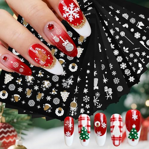 DTOFOOT Nagelsticker Weihnachten 12 Blatt, Selbstklebend Nagel Sticker mit Schneeflocke Rentier, Nagelaufkleber Weihnachten Transparent, Nagelfolien Aufkleber Winter für Party Geschenk
