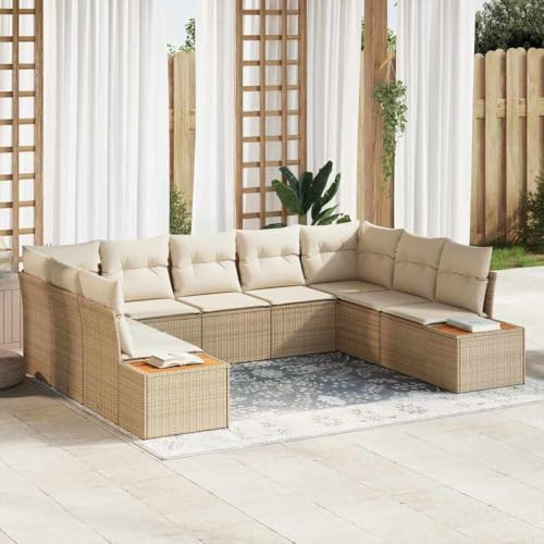 Teenpull Garten-Sofa-Set mit Kissen, 9-teilig, Beige Poly Rattan, modular, wetterfest, für Terrasse, Garten, Pool, modernes Outdoor-Möbel-Set
