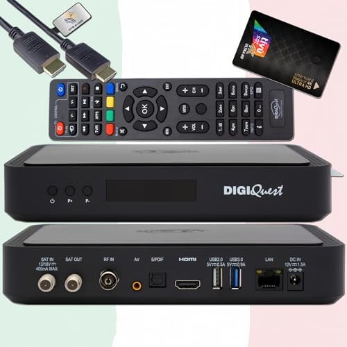 DigiQuest Q99 4K UHD Combo SAT Ricevitore con scheda TiVuSat Nero - Italia TV Rai Mediaset LA7, DVB-S2/T2, HEVC HDR, PVR Ready, LAN, USB, ricevitore 4K certificato + cavo HTS e-com HDMI