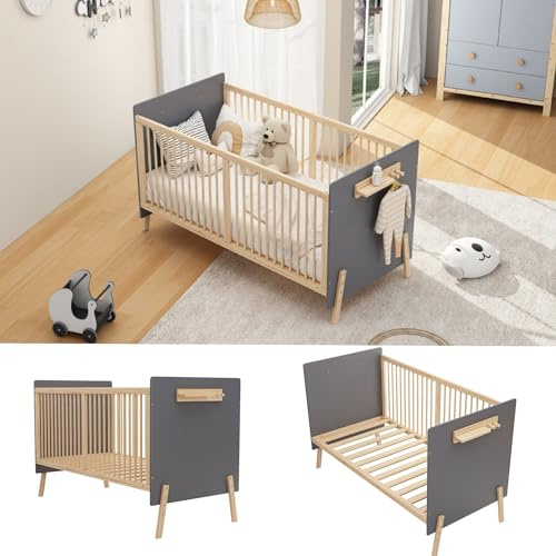 BTM Babybett Höhenverstellbar Baby Beistellbett Sofabett Nutzbar Kinderbett Baby Crib 70x140 Massivholz (ohne Matratze)